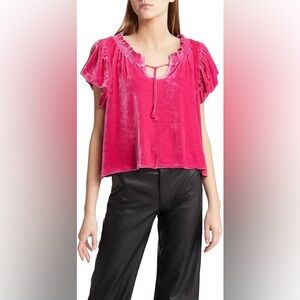💖👚Free People👚💖Womens Puffed Sleeves Velvet Cropped Pink Size S/P